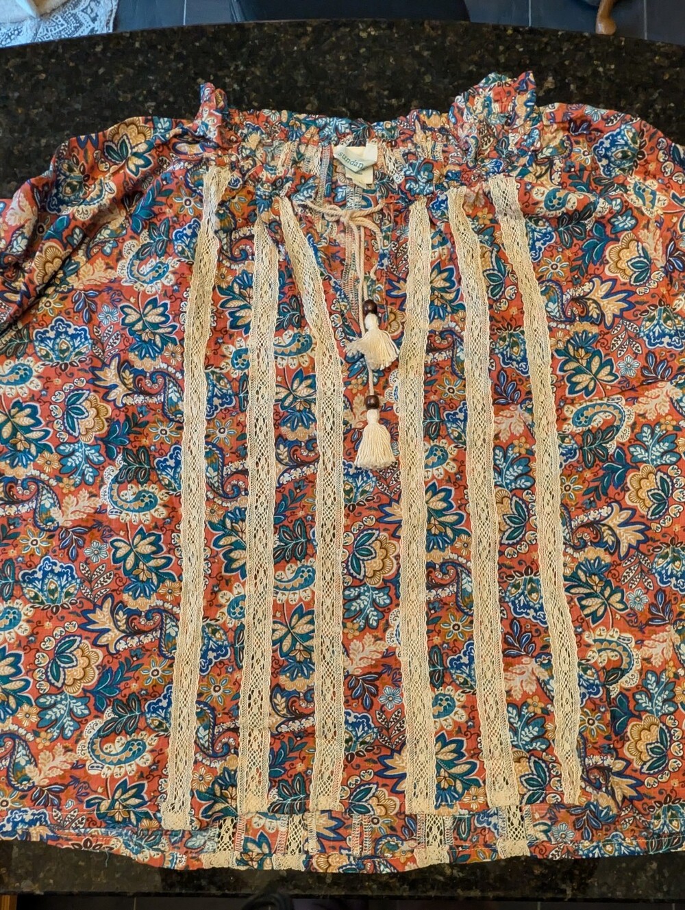 Sundance Long Balloon Sleeve Boho Paisley Peasant Blouse Cotton